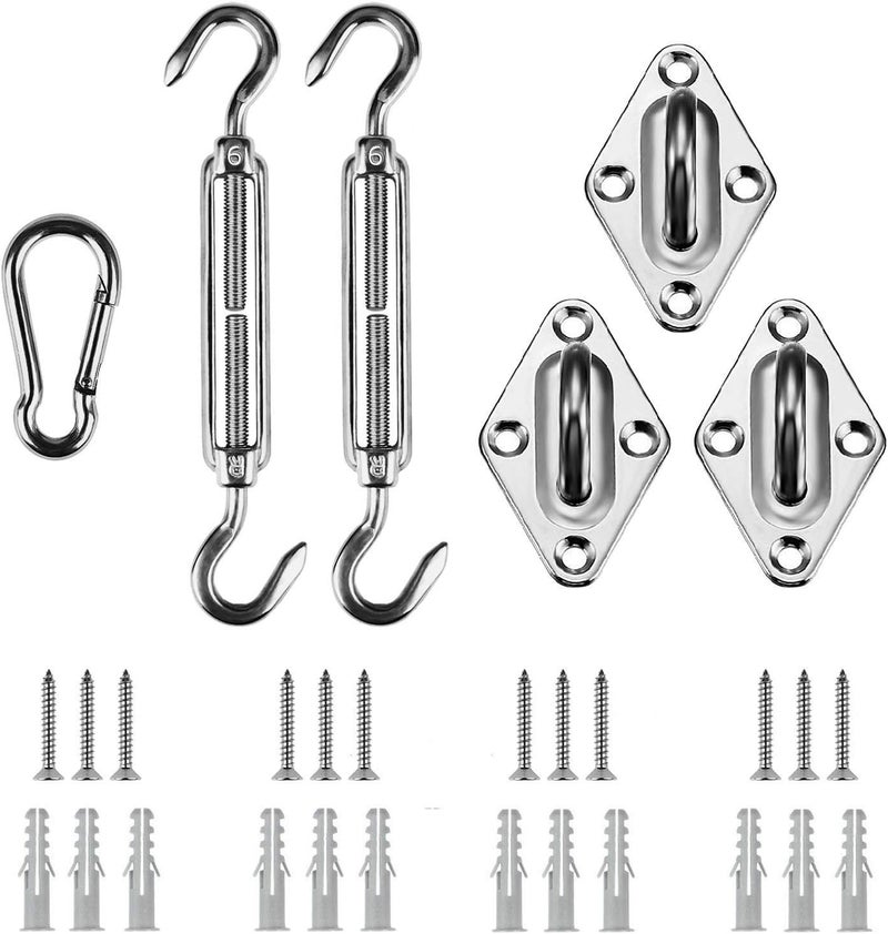 Shade&Beyond Shade Sail Hardware Kit Triangle, 6 Inches Stainless Steel Sun Shade Sails Installation for Patio Lawn Garden, 18 Pcs Silver - Image 1